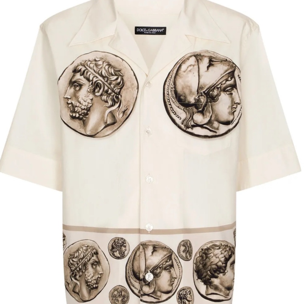 Dolce & Gabbana Men's White Coin Print Shirt SOLD OUT BY POPULAR DEMAND